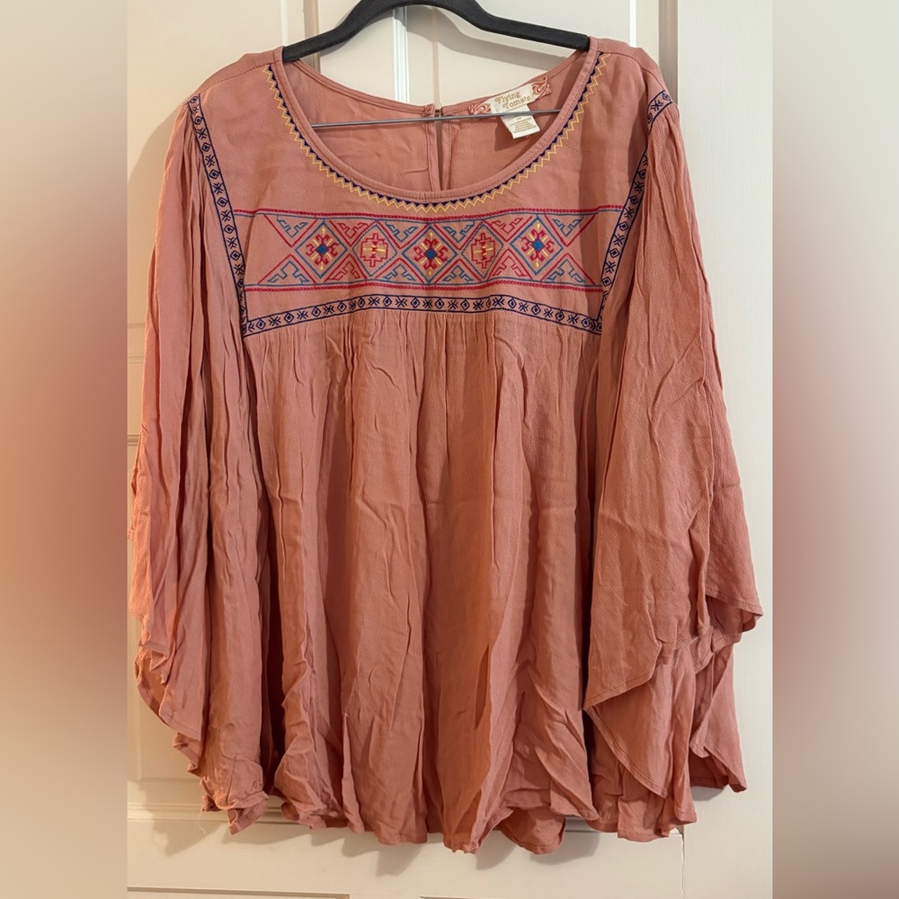Flying Tomato Women’s Plus Embroidered Blouse - Dusty Rose Sz 3X